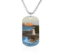 Bahamas Lighthouse Caribbean Couples Memorial Necklaces for Women Men Square Titanium Steel Chains Pendant Jewelry Gift