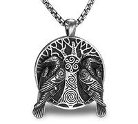 bahamut Mens Viking Fenrir Wolf Valknut Jormungandr Odin Raven Yggdrasill Pendant Necklace, Norse Amulet Jewelry
