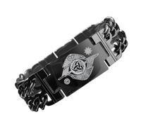 bahamut Mens Viking Odin Gungnir Mjolnir Stainless Steel Cool Cuban Chain Link Bracelet for Men,Norse Cuff Wristband Jewelry (Black Raven)