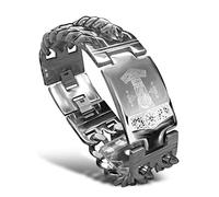 bahamut Mens Viking Odin Gungnir Mjolnir Stainless Steel Cool Cuban Chain Link Bracelet for Men,Norse Cuff Wristband Jewelry (Silver Mjolnir)