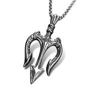 bahamut Neptune Poseidon Trident Weapon Protection Necklace for Men,Greece Amulet Gold Pendant Stainless Steel Chain Jewelry, 1.57x2.4x25inch, Stainless Steel, No Gemstone