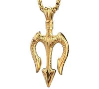 bahamut Neptune Poseidon Trident Weapon Protection Necklace for Men,Greece Amulet Gold Pendant Stainless Steel Chain Jewelry, 1.57x2.4x25inch, Stainless Steel, No Gemstone