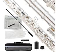 BAHAMUT Silver-Plated Carving B Foot Flute, 17 Open Hole Flauta with Offset G, Split E Mechanism, 17 Key Flute Instrument for Professional Performance