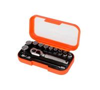 Bahco 13-Piece Socket Set - 1/4" Drive | Chrome Vanadium Steel | Professional Tool Kit with Ratchet & Sockets | Compact Packaged Design for DIY, Automotive & Mechanical Use