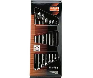 Bahco 11M/S8 Long Type Combination Wrench Set, Silver, 8-19 mm, Set of 8 Piece