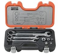 Bahco 1RMA/S8 Ratcheting Combination Wrench Set with Adaptors, Multi-Colour, Set of 8 Pieces