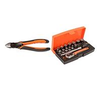 Bahco 2101G-180 2101G Ergo Side Cutting Plier, 180mm Length & SL25 Ratchet Socket Set, Metric 1/4" Drive, 25 Pieces