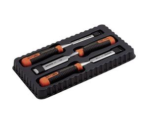 Bahco 434-S3 Ergo Bevel Edge Chisel Set 12mm 18mm 25mm 3 Piece | Precision ground blades for sharp accurate cuts | Hardened and tempered steel | Comfortable handles | Woodworking