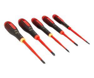 Bahco 5 Piece ERGO Slim VDE Insulated Screwdriver Set | VDE insulated up to 1000V | IEC 60900 tested | Precision tip | Comfortable grip for electrical work