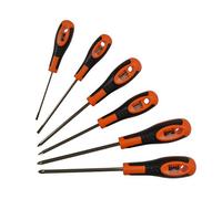 Bahco 605-6 6 Piece Slotted, Phillips & Pozidriv Screwdriver Set with Rubber Grips