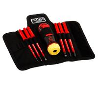 Bahco 808062 VDE Insulated Ratcheting Screwdriver Set with Interchangeable PZ Blades 7 Piece