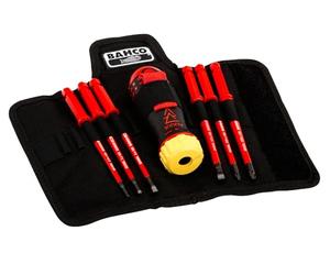 Bahco 808062 VDE Insulated Ratcheting Screwdriver Set with Interchangeable PZ Blades 7 Piece