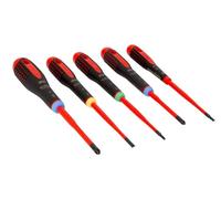 Bahco Screwdriver Set BE-9872SL Ergo 5-Piece VDE Insulated Slimline SL/PZ/TX Red