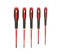 Bahco Screwdriver Set BE-9872SL Ergo 5-Piece VDE Insulated Slimline SL/PZ/TX Red