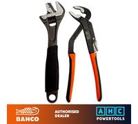 Bahco ERGO 2 Piece Plumber's Set 9072P Adjustable Wrench & 8224 Multi Grips 9873