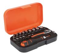 Bahco 34-Piece Socket & Bit Set - 1/4" Drive | Chrome Vanadium Steel | Professional Tool Kit with Ratchet, Sockets & Accessories | Ideal for DIY, Automotive & Mechanical Tasks