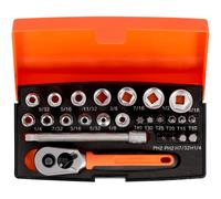 BAHCO SL25AF 25 Piece IMPERIAL 1/4" Socket + Mini Ratchet & Screwdriver Bit Set