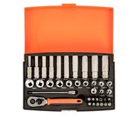 Bahco SL25L 1/4in Deep Drive Socket Set, 37 Piece Secure-Fit Deep Socket Kit with Reliable Torque Transfer and Organised Case for Mechanical, DIY, and Maintenance Tasks