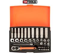 Bahco SL25L 1/4in Deep Drive Socket Set, 37 Piece Secure-Fit Deep Socket Kit with Reliable Torque Transfer and Organised Case for Mechanical, DIY, and Maintenance Tasks