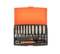 Bahco SL25L Socket Set 1/4" Deep 37 Piece + Mini Ratchet & Screwdriver Bits Kit
