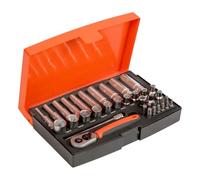 Bahco SL25L 1/4in Deep Drive Socket Set, 37 Piece Secure-Fit Deep Socket Kit with Reliable Torque Transfer and Organised Case for Mechanical, DIY, and Maintenance Tasks