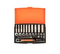 Bahco sl25l 37-Piece 1/4in Mini Ratchet Socket & Bit Set with Deep/Long Sockets, TORX, Hex, Phillips, Pozidriv, Bit Holder