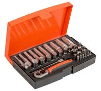 Bahco SL25L 1/4in Deep Drive Socket Set, 37 Piece Secure-Fit Deep Socket Kit with Reliable Torque Transfer and Organised Case for Mechanical, DIY, and Maintenance Tasks