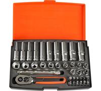 Bahco SL25L Socket Set 1/4" Deep 37 Piece + Mini Ratchet & Screwdriver Bits Kit