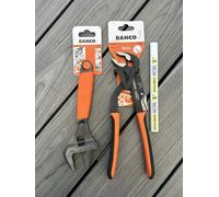 BAHCO TWIN PACK 8" WIDE JAW SPANNER & 10" SLIP JOINT GRIPS FREE PENCIL