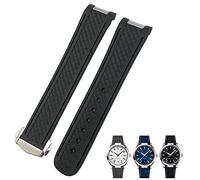 BAHDB 19mm 20mm Curved End Rubber Watchband Fit for Omega Seamaster 300 AT150 Aqua Terra 8900 Speedmaster Silicone Watch Strap Tools(Black Black Pointed,20mm)