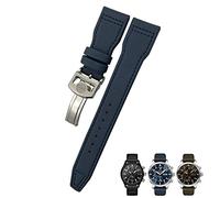 BAHDB 20mm 21mm 22mm Nylon Calfskin Watchband Fit For IWC Big Pilot IW377714 Mark18 SPITFIRE Nylon Real Leather Strap(Blue Blue line 2,21mm gold clasp)
