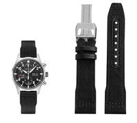 BAHDB 20mm 21mm 22mm Nylon Leather Watchband，For IWC Le Petit Prince Big Pilot IW3777 Black Sport Canvas Watch Strap(Black silver,21mm)