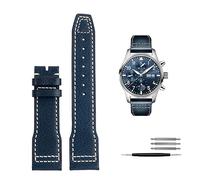 BAHDB 20mm 21mm Italy Genuine Leather Watchband For IWC Big PILOT Spitfire Watch Cowhide Black brown blue Man Wristband(Blue no buckle,20mm)