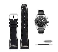 BAHDB 20mm 21mm Italy Genuine Leather Watchband For IWC Big PILOT Spitfire Watch Cowhide Black brown blue Man Wristband(Black silver pin,20mm)