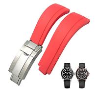 BAHDB 20mm 21mm Rubber Short Buckle Watchband Fit For Rolex Daytona Submariner Role OYSTERFLEX Yacht Master Small Wrist Silicone Strap(Red Short Buckle,20mm)
