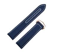 BAHDB 20mm 22mm Nylon Canvas Watch Band For Omega Strap Seamaster 300 AT150 Fabric Leather AQUA TERRA150 Watchband Deployment Buckle(Blue Rose Buckle,21mm)