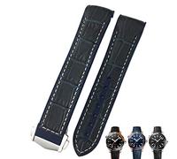 BAHDB 20mm Cowhide Watch Bands for Omega Seamaster 300 Speedmaster DE VILLE Watch Strap for Men Bracelet Point buckle for man woman(Dark blue white,20mm)