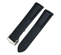 BAHDB 20mm Curved Rubber Watchband Fit For Omega Speedmaster Moonwatch Seamaster 300 AT150 Strap(Black,Rose Buckle)
