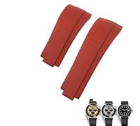 BAHDB 20mm FKM Fluorine Rubber Watchband For Rolex Daytona Submariner GMT Yacht-Master OYSTERFLEX Black Green Red Soft Strap Bracelet(Red,Rose buckle-01)