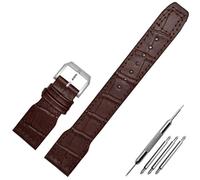 BAHDB 22mm Real Leather Nylon Rivets Watchband,For IWC SPITFIRE Big Pilot's Watch IW5009 Cowhide Strap(A-Brown silver pin)