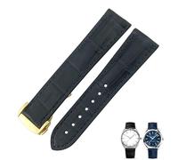 BAHDB Crocodile Leather Watch Band For Omega De Ville Seamaster Constellation 18mm 19mm 20mm 21mm 22mm Real Alligator Skin Strap(Blue gold,21mm)