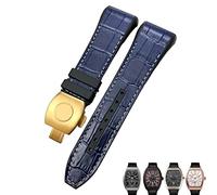 BAHDB For Franck Muller Watch Band 28mm Cowhide Silicone Watch Strap Nylon Rubber Folding Buckle Watch Bands For Men Bracelet(Blue white gold)