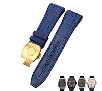 BAHDB For Franck Muller Watch Band 28mm Cowhide Silicone Watch Strap Nylon Rubber Folding Buckle Watch Bands For Men Bracelet(Blue gold)