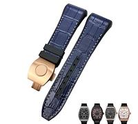 BAHDB For Franck Muller Watch Band 28mm Cowhide Silicone Watch Strap Nylon Rubber Folding Buckle Watch Bands For Men Bracelet(Blue white rose)