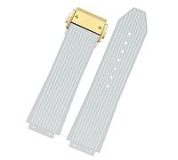 BAHDB For Hublot BIG BANG Black Blue white Silicone Rubber Strap With men Butterfly Buckle Watchband Accessories 26 * 19mm(White gold)