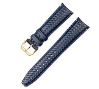 BAHDB For IWC IW344205 Portuguese Chronograph Pilot Portofino Folding Buckle Strap 22mm Woven Cowhide Leather Watchband(Blue-gold A,22mm)