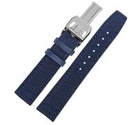 BAHDB For IWC Pilot Spitfire Timezone TopGun Strap Green Black Belts Wristwatch Straps 20mm 21mm 22mm Nylon Canvas Fabric Watch Band(Blue silver,22mm)