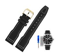 BAHDB Genuine Leather Watch Strap for IWC Pilots Little Prince Male Mark 18 Big Fly Portugal Soft Comfortable Watchband 20mm Wristband(Black White-gold-K1,21mm)