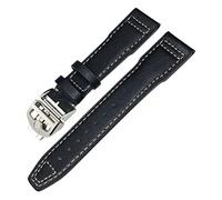 BAHDB Genuine Leather Watchband For IWC Mark XVIII Le Petit Prince Pilot’s Watch 20mm 21mm 22mm Cowhide Strap(Black white fold,22mm)