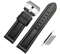 BAHDB Leather Watch Band For Men, Suitable For Panerai Seiko Citizen Jeep Italian Leather Watch Chain 22mm 24mm 26mm WatchBands(Black Silver,22mm)